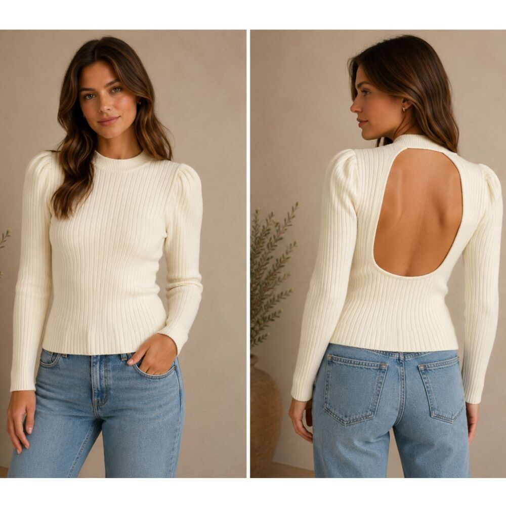 ASTR The Label Cutout Open-Back Ribbed Knit Sweater Soft Girl Chic Size M